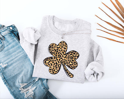 Leopard Print Shamrock Adult Sweatshirt