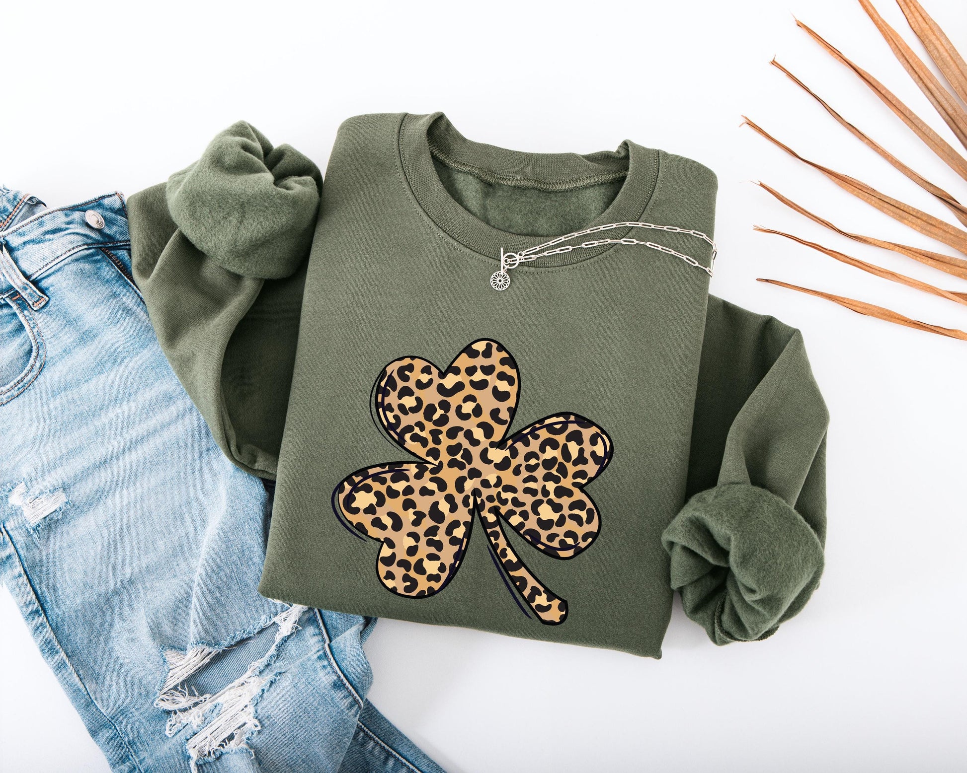 Leopard Print Shamrock Adult Sweatshirt