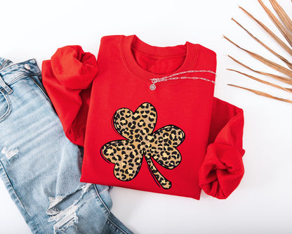 Leopard Print Shamrock Adult Sweatshirt