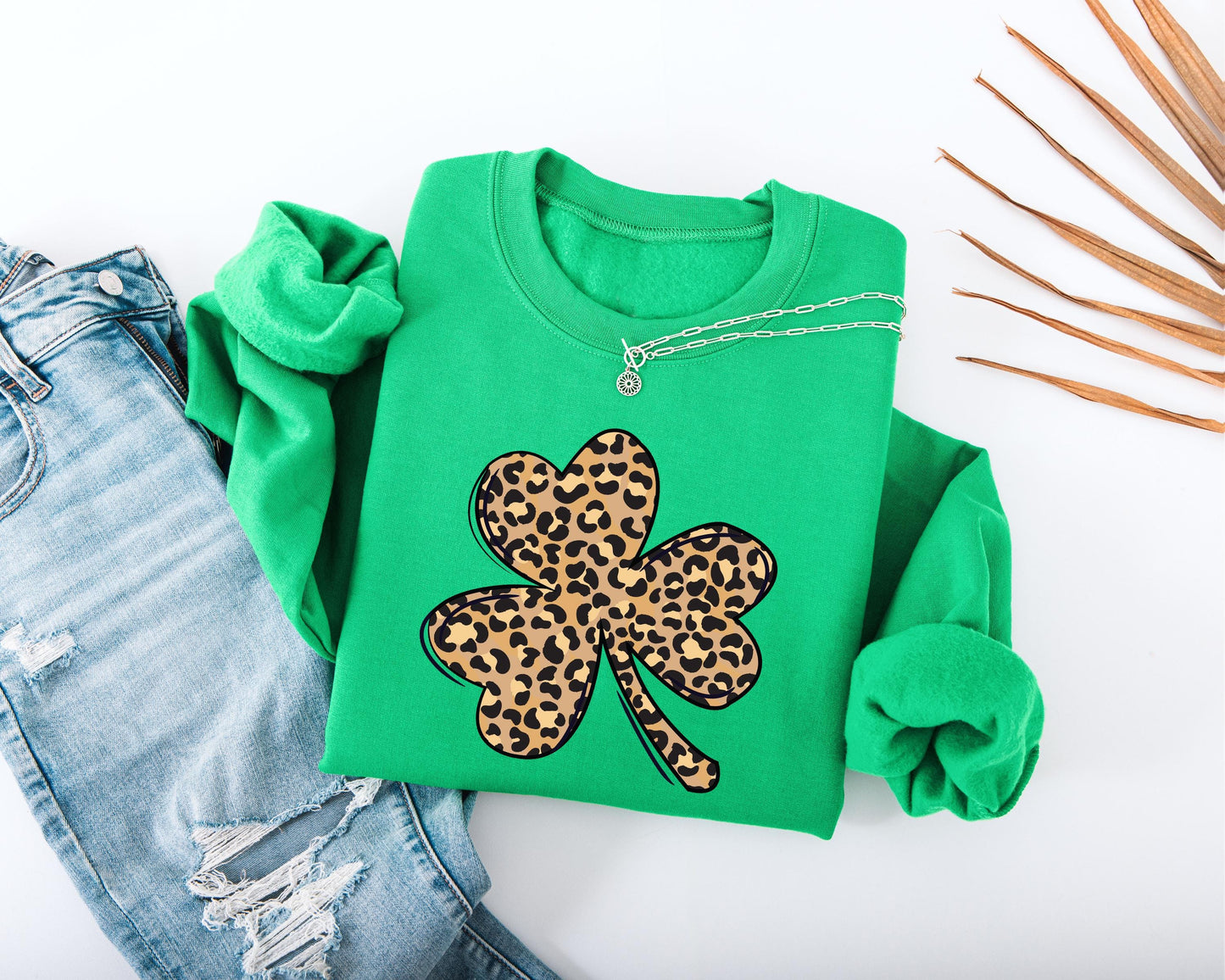 Leopard Print Shamrock Adult Sweatshirt
