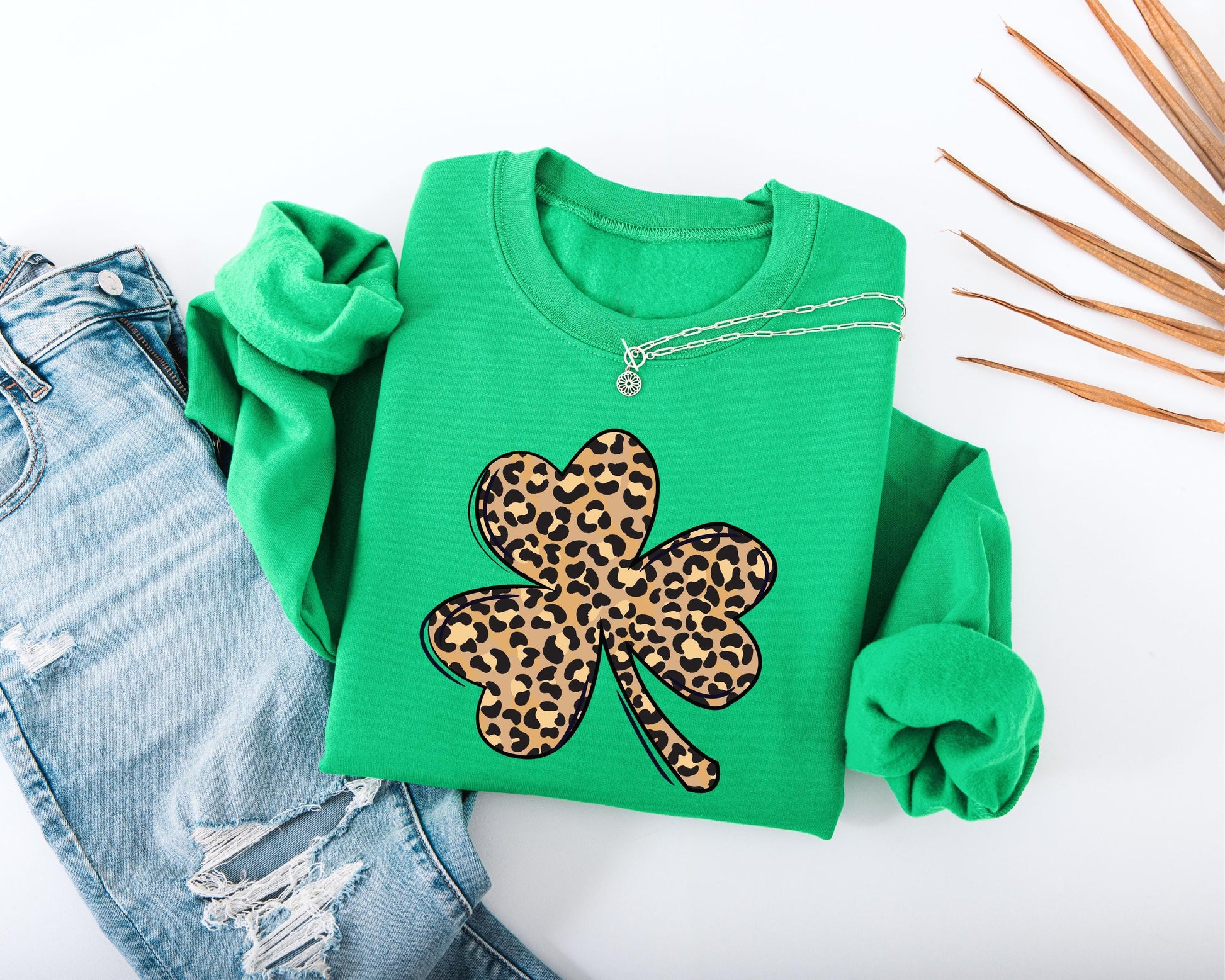 Leopard Print Shamrock Adult Sweatshirt