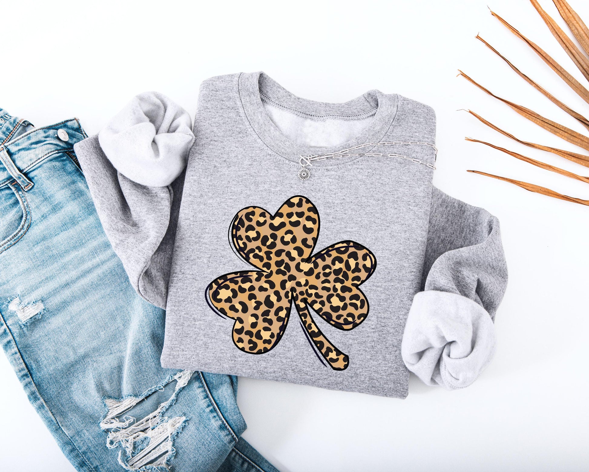 Leopard Print Shamrock Adult Sweatshirt
