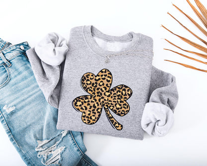 Leopard Print Shamrock Adult Sweatshirt