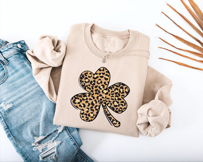Leopard Print Shamrock Adult Sweatshirt