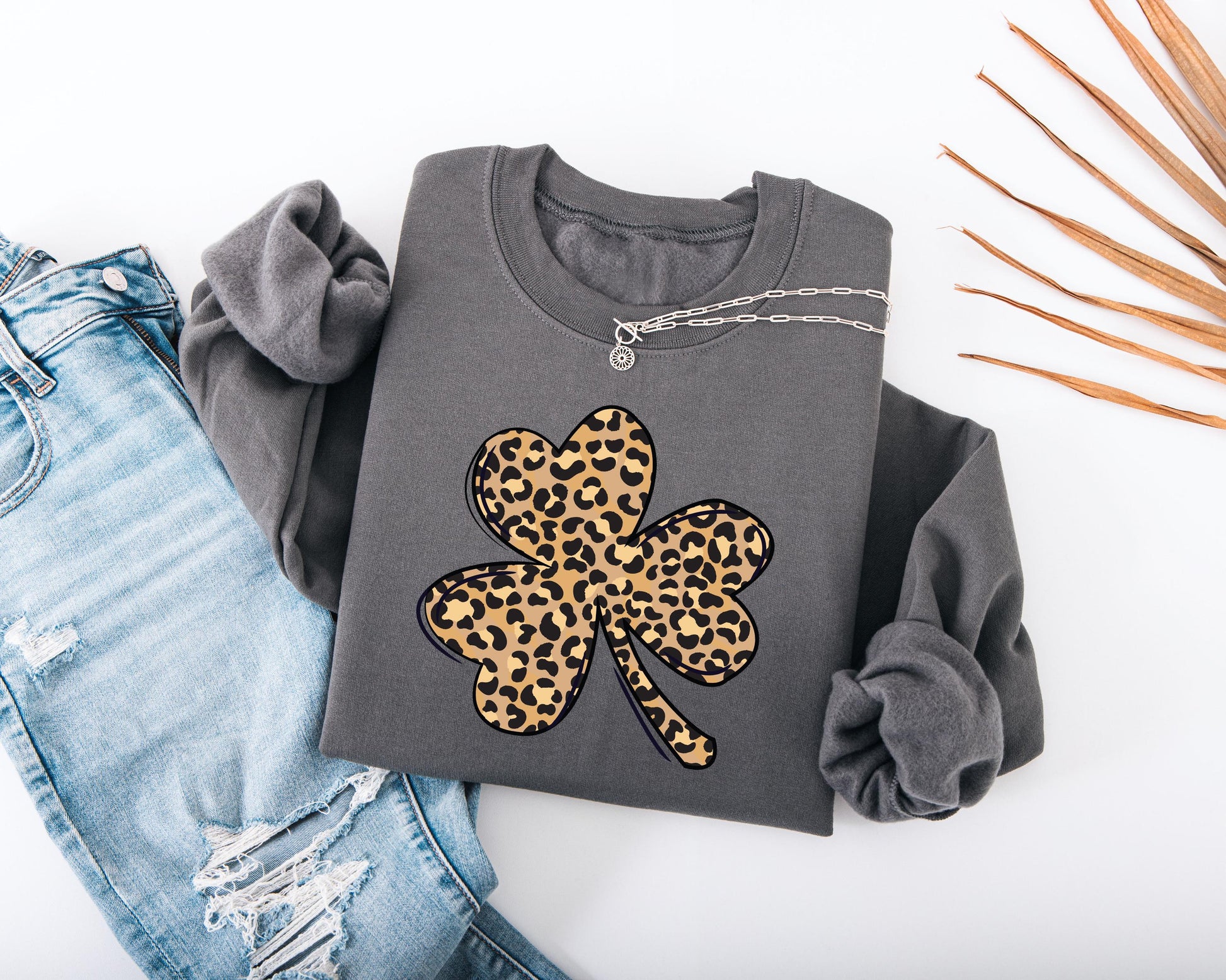 Leopard Print Shamrock Adult Sweatshirt