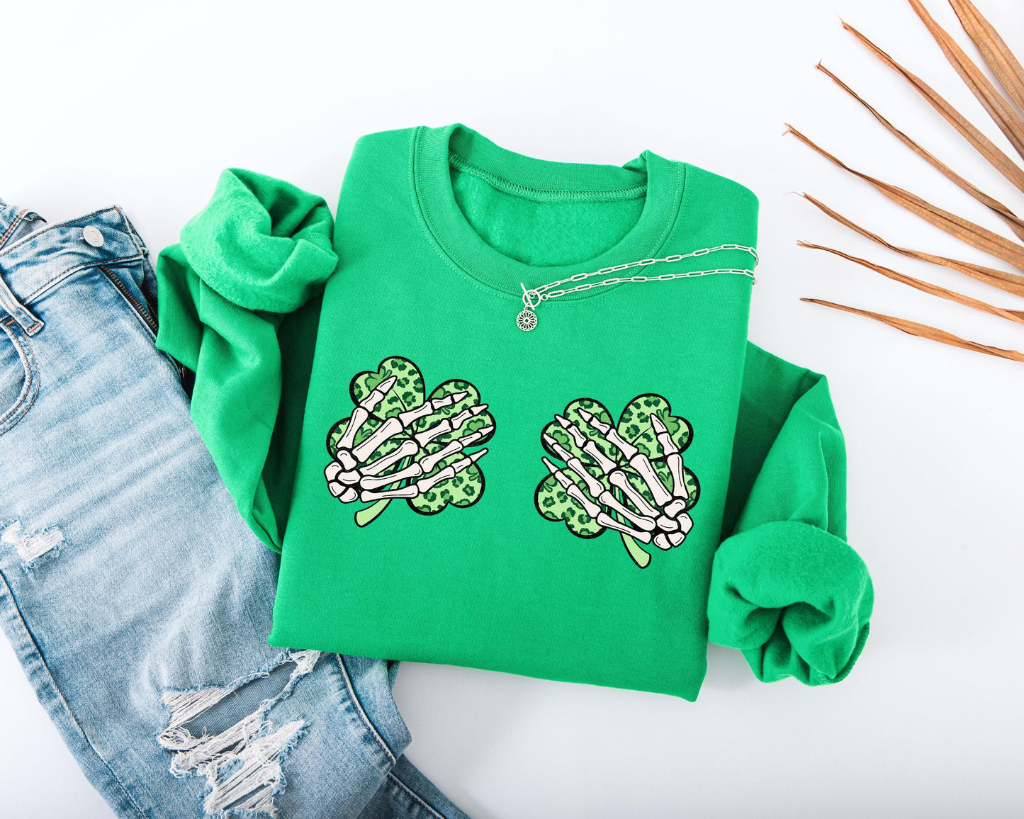 Skeleton Hands Shamrocks Adult Sweatshirt