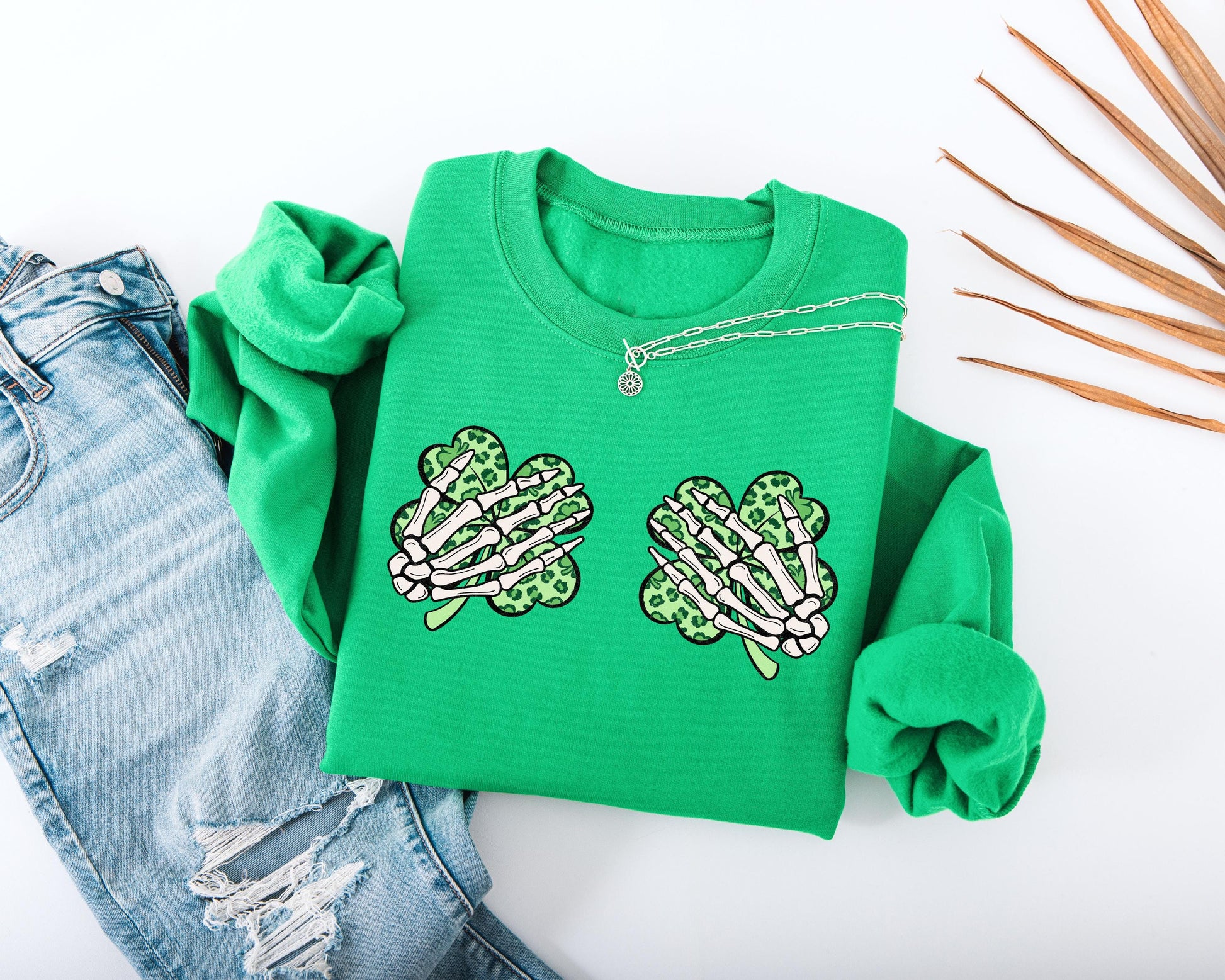 Skeleton Hands Shamrocks Adult Sweatshirt