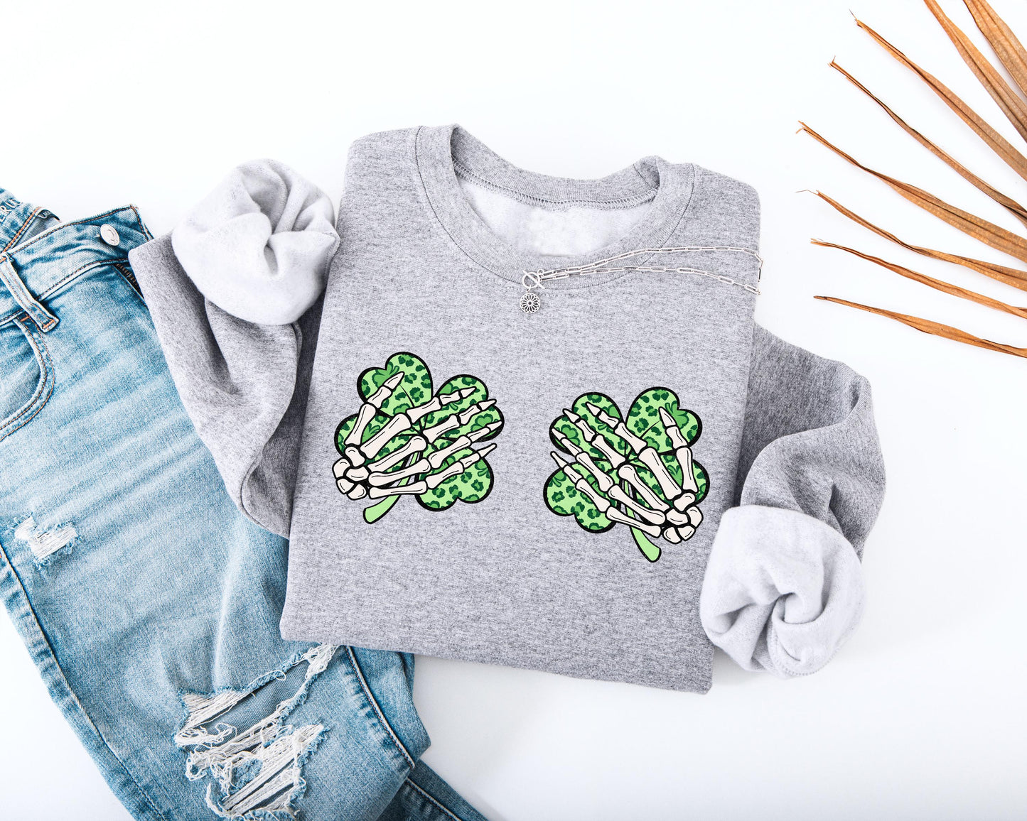 Skeleton Hands Shamrocks Adult Sweatshirt