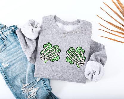 Skeleton Hands Shamrocks Adult Sweatshirt