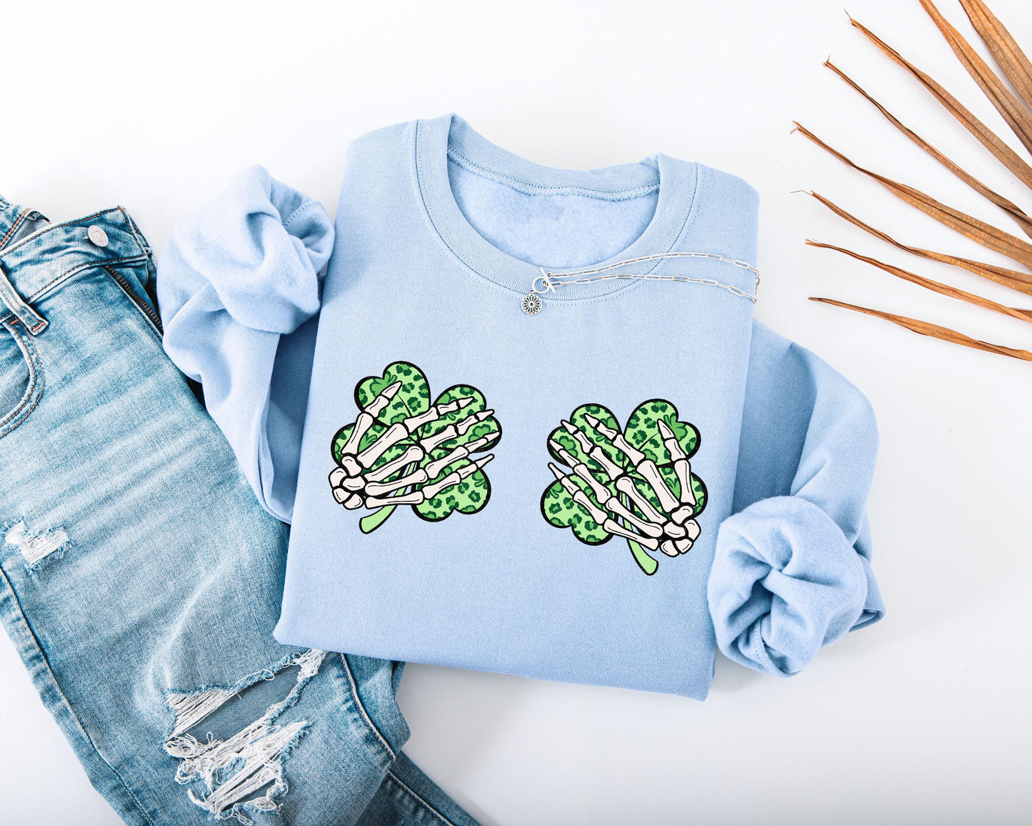 Skeleton Hands Shamrocks Adult Sweatshirt