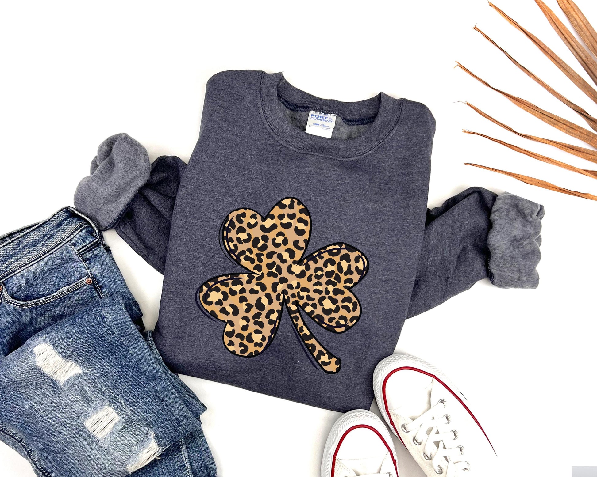 Leopard Print Shamrock Adult Sweatshirt