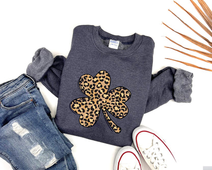 Leopard Print Shamrock Adult Sweatshirt