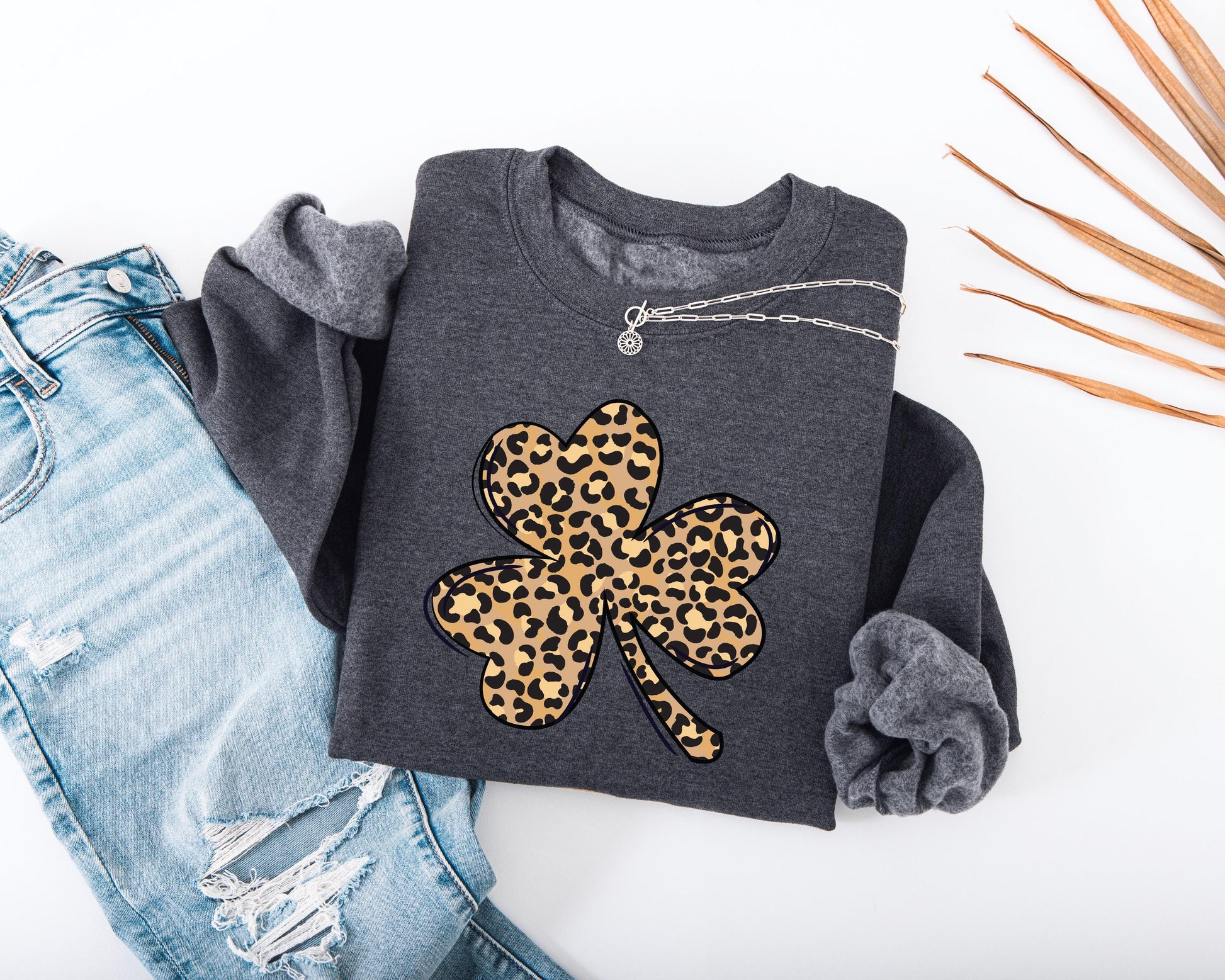 Leopard Print Shamrock Adult Sweatshirt