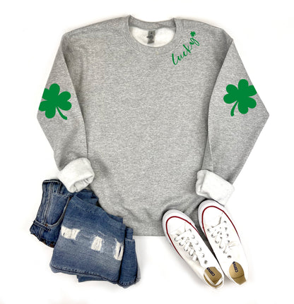 Lucky Shamrock Elbow Patch Adult Sweatshirt