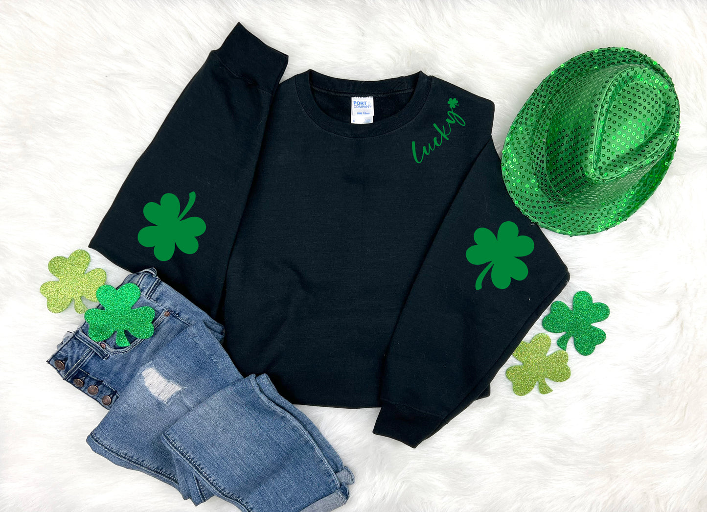 Lucky Shamrock Elbow Patch Adult Sweatshirt