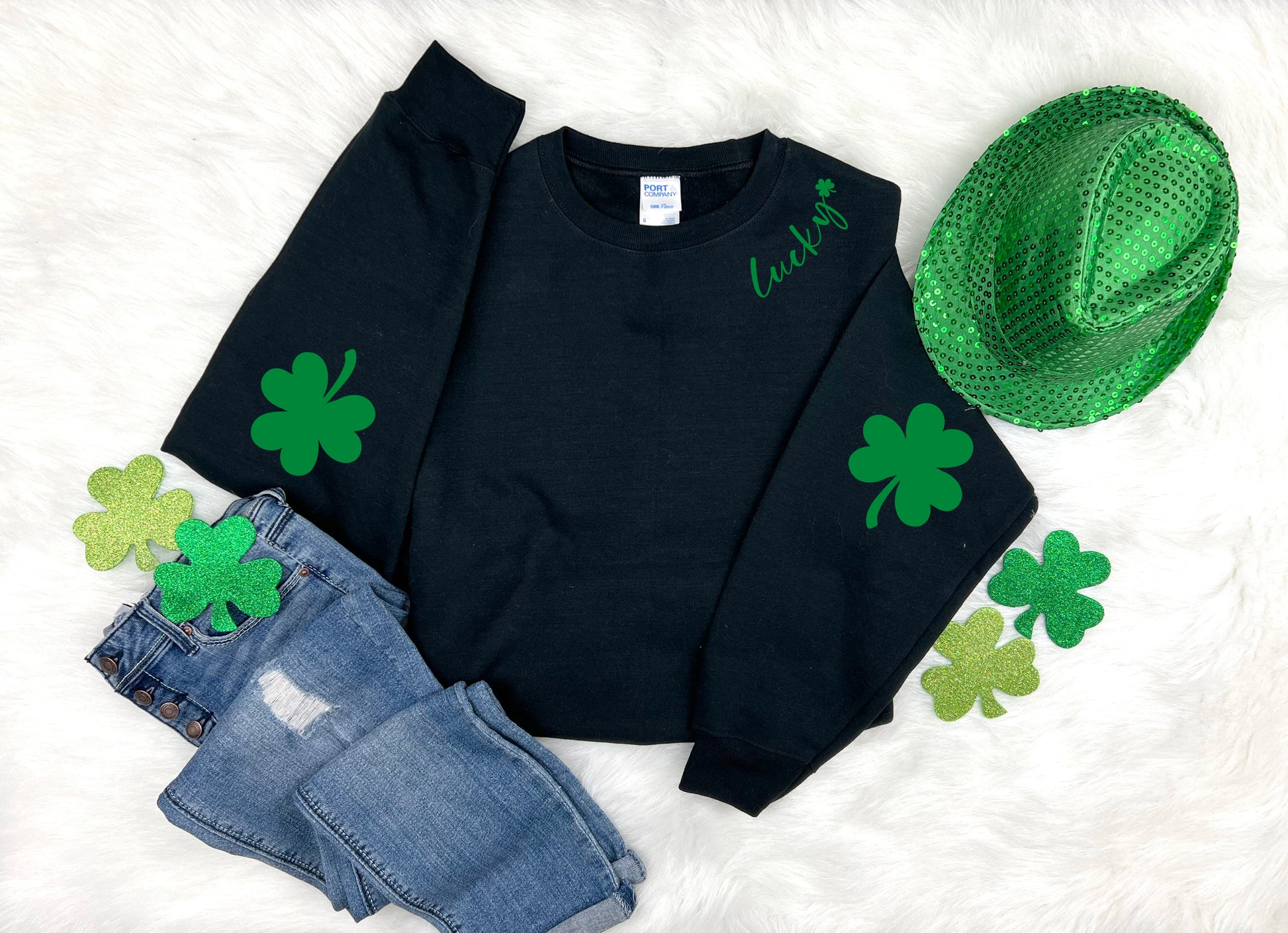 Lucky Shamrock Elbow Patch Adult Sweatshirt